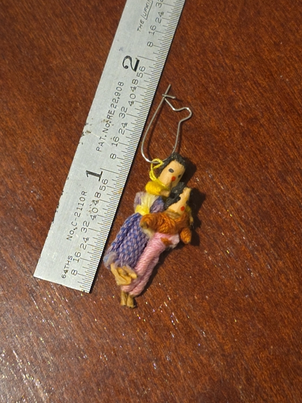 Vintage Guatemalan Worry Doll Single Earring - Kidney Wire Dangle Folk Art Charm